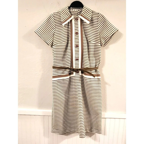 Dresses & Skirts - Vintage 60s‎ 70s Striped Knit House Dress Casual Mod